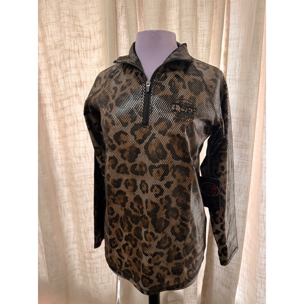 Leopard Print Quarter-Zip Performance Pullover - Brown/Black